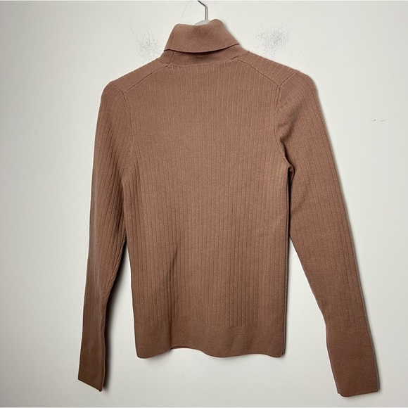 REISS Nicola Ribbed Turtleneck Wool Blend Mocha Fall Classic Contemporary Soft - Picture 9 of 10